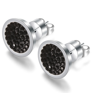 Diamond <b>Stud</b> <b>Earrings</b> 13mm Round Brilliant Cut 304 Stainless Steel Women's Everyday Wear Gold White <b>Black</b> - Product Image 5
