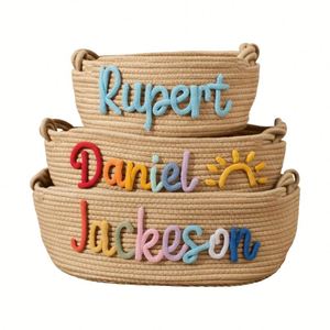 Panier de rangement pour jouets de bébé/animal de compagnie en coton rustique moderne, sans impression, personnalisable, cadeau pour nouveau-né pour Noël et anniversaire - Product Image 5