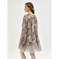 Robe courte en mousseline de soie gris à motif paisley, col rond, volants, printemps, pour femmes