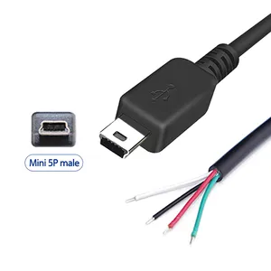 Cable Mini USB personalizado de 2 núcleos, 5 núcleos, 5P, macho y hembra, Cable a rayas, Cable flexible de extremo abierto