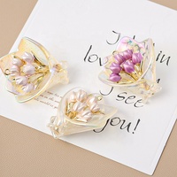 Collier et boucles d'oreilles tendance pour femme, faits main, avec pendentif en perles d'imitation et design fleur de tulipe, bouquet en verre soufflé