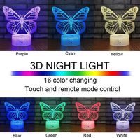 Papillon veilleuse cadeau d'anniversaire 3D acrylique LED lampe de chevet avec télécommande changeante de 16 couleurs pour enfants filles jouets cadeau