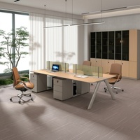 Poste de travail modulaire avec écran de confidentialité en verre, meuble de rangement et gestion des câbles – Table de bureau en cluster pour personnel