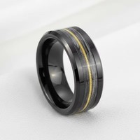 Bague en carbure de tungstène 8 mm en gros avec incrustation bois noir et corde de guitare, alliances pour hommes et femmes, bijoux de mode, cadeaux