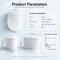 Toilette intelligente gris froid avec bidet, couvercle à ouverture automatique, capteur de pied, chasse d'eau automatique, siège chauffant, séchoir à air chaud, télécommande et écran LED