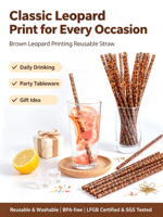 Accessoires de bar en plastique PP sans BPA, réutilisables, lavables, imprimés léopard marron classique, certifiés LFGB, écologiques, de la marque SIZZO