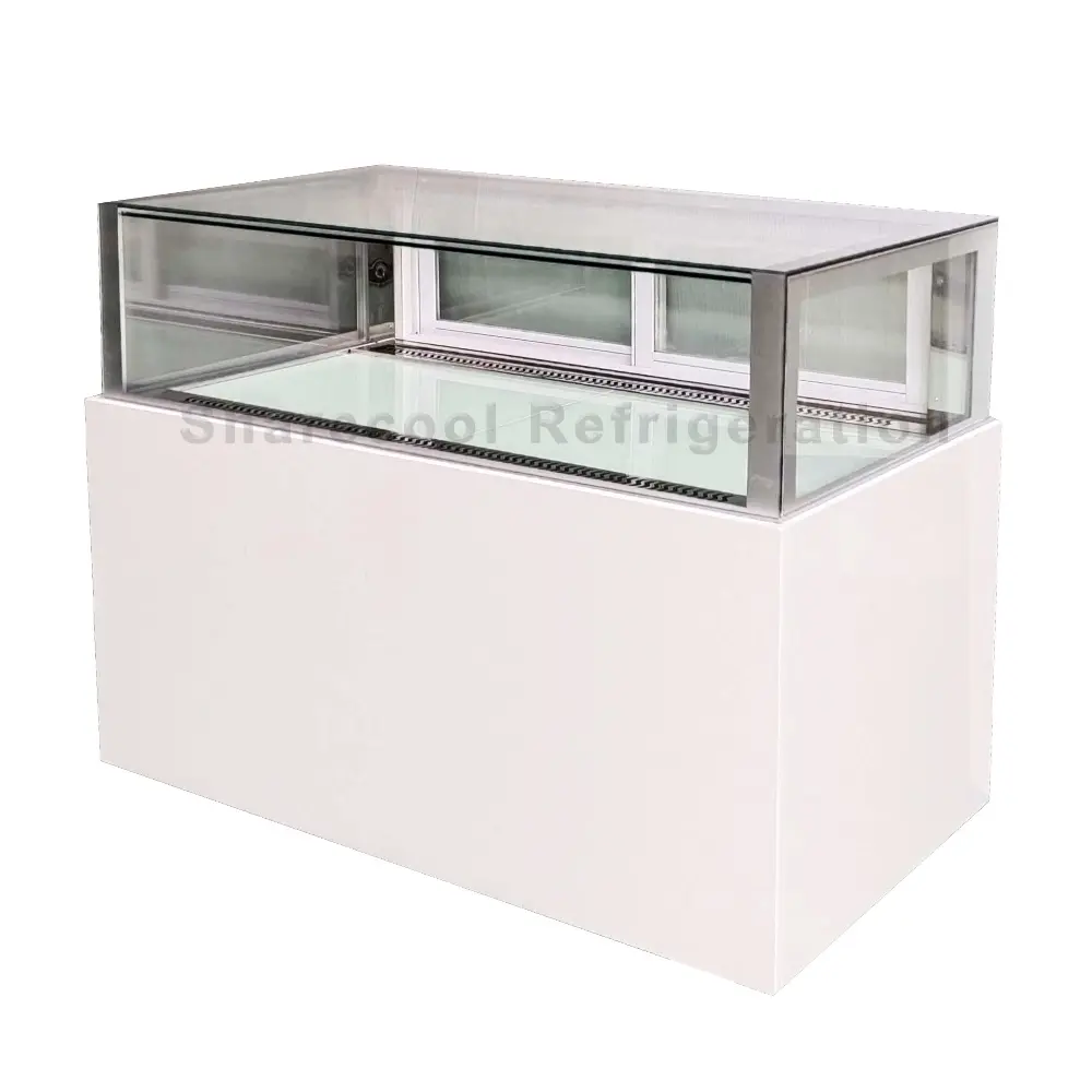 2.0m Sliding Door Type Ultra Clear 45 Degrees Meter Joint Glazed Glass Chocolate Display Chiller