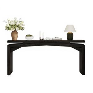 Console longue convertible en fer miroir, finition noire, design géométrique moderne, meuble d'entrée - Product Image 1