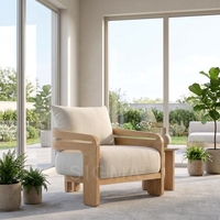 Fauteuil d'extérieur individuel en teck massif de qualité supérieure, moderne, avec coussin à séchage rapide pour hôtel, patio, terrasse - Durable et résistant aux intempéries