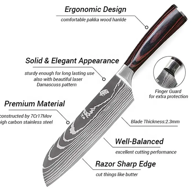 Профессиональный нож для шеф-повара сантоку из нержавеющей стали