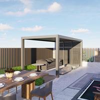 Pergola en aluminium avec lames orientables, livraison rapide pour salon et salle à manger extérieurs