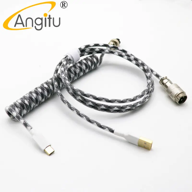 Angitu Drop Shipping el yapımı Aviator Spiral USB kabloları Paracord mekanik klavye sarmal tip C kablosu
