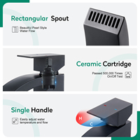 Robinet cascade monocommande en acier inoxydable CUPC à montage sur comptoir avec cartouche céramique, finition noire pour lavabo de salle de bain