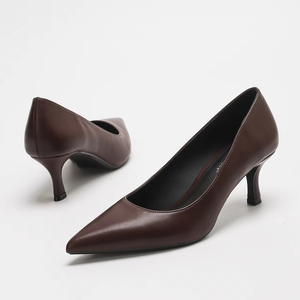 Chaussures à talons pour femmes en <span class=keywords><strong>cuir</strong></span> mat noir à bout pointu 6002-25, <span class=keywords><strong>talon</strong></span> moyen, confortables, chaussures à talons hauts pour le travail de bureau - Product Image 3