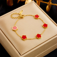 Juego de Joyería para Mujer, Chapado en Oro de 18K, con Aretes, Pulsera y Collar de Flor, Acero Inoxidable, Diseño de Trébol de Cinco Hojas