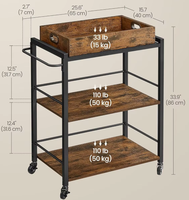 Chariot de cuisine en métal avec roulettes, étagère de rangement à 3 niveaux, support pour bouteilles de vin, chariot de service mobile