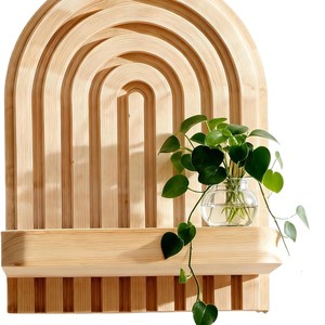 Wooden <b>Wall</b> <b>Mounted</b> <b>Shelf</b> Geometric Design Solid Wood Living Room Kitchen Bedroom Storage Display Rack Single Layer - Product Image 3