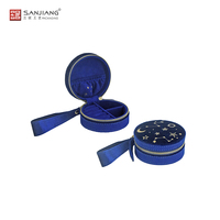 Boîte de rangement à bijoux en velours personnalisée de luxe, mini boîte ronde de voyage pour bijoux