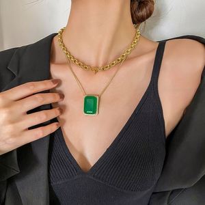 Fashion Eco-friendly Copper Layered Pendant Necklace <b>Set</b> Elegant Simple Big Square Green Zirconia Jewelry <b>Sets</b> for Refined - Product Image 5
