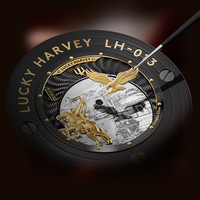 Reloj de Pulsera Lucky Harvey Nuevo Original Genghis Khan Dial para Hombre, de Lujo, Resistente al Agua 5ATM, Correa de Cuero, Cristal de Zafiro, ZLS504