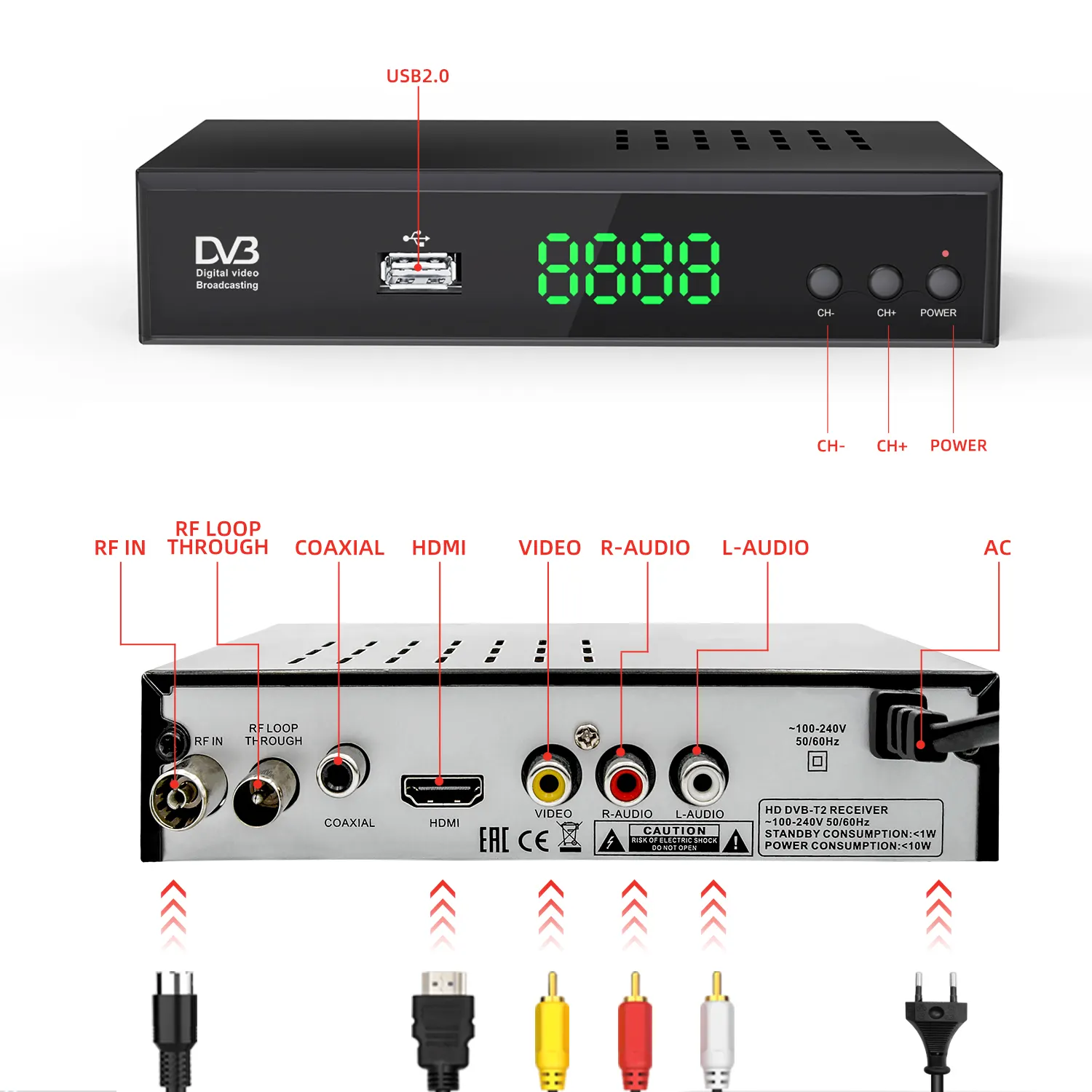 H.264 decodificador receptor wifi 1080 DVB-T2 p, dvb-t digital tv sintonizador combo dvb t2 e receptor dvb c hd dvb t2 fta set caixa superior