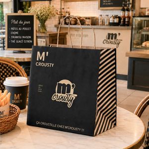 Sacs à emporter en papier kraft écologiques imprimés sur mesure avec poignée torsadée pour l'emballage de pâtes de restaurant - Product Image 5