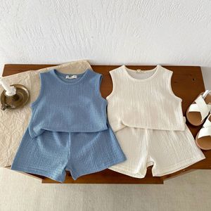 Ensemble d'été pour garçon 2026 – Débardeur et <span class=keywords><strong>short</strong></span> bleu <span class=keywords><strong>beige</strong></span> – Ensemble 2 pièces uni - Product Image 1