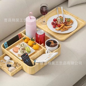 Wooden <b>Storage</b> <b>Tray</b> Rectangle 4-7 Compartments Multifunctional Food Container For Home Car Bed Outdoor Use - Product Image 3