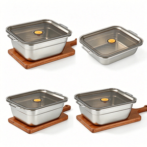 Boîte de conservation/saladier en acier inoxydable à double poignée avec couvercle ; Boîte de conservation multifonctionnelle pour le déjeuner - Product Image 3