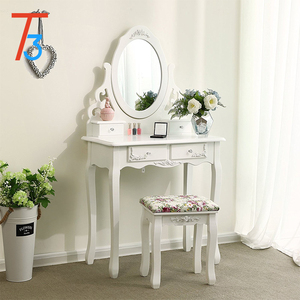 Coiffeuse en bois massif blanc avec miroir - Product Image 4