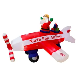 8FT LED Lighted Inflatable Christmas Plane With Santa Gift Box Decoration Balloon For Yard Party Outside