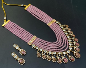 Véritable Création Kundan Pierre et Cuivre Collier Ensemble Fine Jewelry Collier avec Drop Style Boucles D'oreilles Bijoux Collier Ras Du Cou - Product Image 3