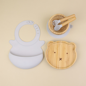 Biểu Tượng Tùy Chỉnh Động Vật Hình Dạng Cấp Thực Phẩm Tre Bé Ăn Đặt Bằng Gỗ Bữa Ăn Tối Ăn Uống Bib Muỗng Món Ăn Thiết Lập Tre Hút Tấm - Product Image 4