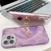 Anneau de doigt de luxe plume Grain étui pour Iphone 17 Air 16 Plus 15 Pro Max 14 13 Bling placage IMD couverture caméra lentille protecteur