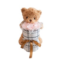 Petit ours en peluche, bouquet de roses éternelles, ours en peluche tenant un bouquet de fleurs, savon exquis en forme d'ours
