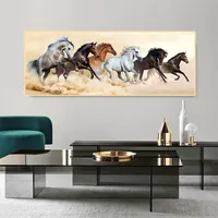 שש ריצת סוסים בד קיר אמנות פוסטר חיות בד ציור קיר תפאורה ArtModern חיות אמנות בד והדפסי