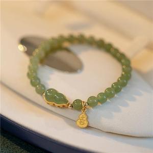 Bracelet de Jade vert naturel pendentif de <span class=keywords><strong>gourde</strong></span> en or extensible perlé élégant femmes filles guérison Imitation Bracelet de Jade cadeau - Product Image 3