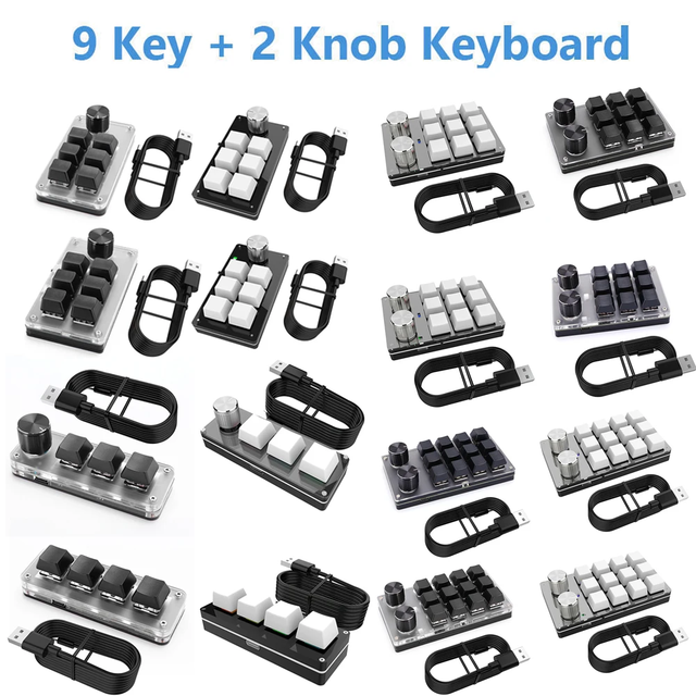 12 Key 2 Knob Programming Macro Knob Keyboard BT Compatible/Wired Copy Paste Mini Button Hotswap 2.4G Keypad for Office Gaming