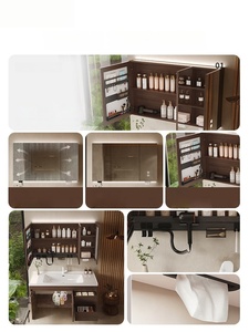 Support customized antique style ceramic integrated basin intelligent <b>mirror</b> <b>wall</b> hanging walnut bathroom cabinet - Product Image 3