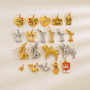 Colgante de Acero Inoxidable con Diseño de Hueso de Bulldog Francés y Zirconia Chapado en Oro de 18k, Serie Perro, Impermeable, para Joyería DIY, Venta al por Mayor - Product Image 1