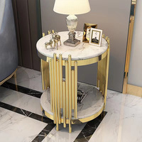 Table d'appoint moderne de luxe à double niveau, plateau en marbre/verre trempé, cadre en métal doré, table d'appoint pour salon, chambre à coucher