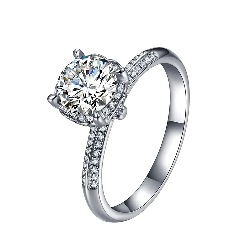 Groothandel Fabrikant Aangepaste 4 Klauw Gaffel 925 Sterling Zilver Solitaire Moissanite Diamond Wedding Vinger Halo Dames Ring