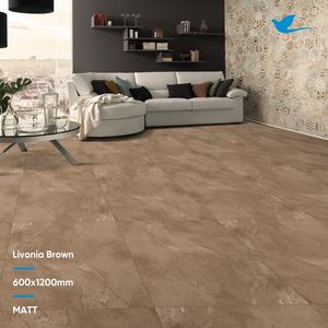 กระเบื้องปูพื้นลายใหม่ล่าสุด รุ่น 60x120 ซม. ผิวด้าน สีน้ำตาลสไตล์รัสติก สำหรับร้านอาหาร ผลิตจากพอร์ซเลนเคลือบเงา - Product Image 2