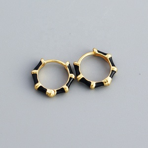 Orecchini a Cerchio Ouj Antichi Placcati Oro 18k a Forma di Bambù Stile Vintage Occidentale con Smalto Placcato Argento Sterling 925 - Product Image 6