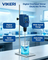 Nouveau design Mélangeur de laboratoire VIKERI OS-Pro Series Agitateur suspendu haute vitesse avec mémoire de vitesse intelligente Capacité 20L/40L/70L Acier inoxydable 316L