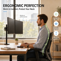 Support de moniteur double ergonomique robuste de 9 kg avec pivot 360° et arrêt libre pour poste de travail gaming, fixation à pince de bureau et support VESA