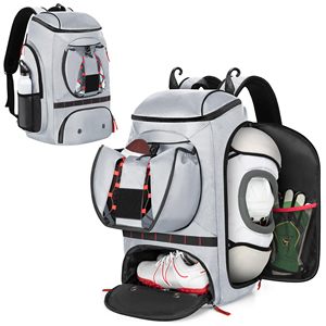 Sac d'équipement de football avec porte-ballon externe, poche isolée, crochets de clôture, sac à dos en polyester portable avec fermeture éclair pour les jeunes et les adultes - Product Image 1