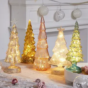 Оптовая продажа рождественские украшения бытовые светодиодные световые украшения 15 см рождественские стеклянные елки для праздничных украшений