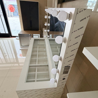 Coiffeuse moderne blanche avec miroir à 16 ampoules LED, grand bureau de maquillage à 9 tiroirs, table de toilette de luxe en gros
