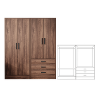 Armoire de chambre moderne et minimaliste en noyer, populaire, avec rangement convertible, pour petit appartement, à assembler, idéale pour la location, avec penderie
